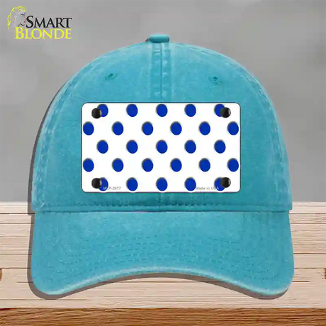 Blue White Polka Dot Novelty License Plate Hat Unconstructed Cotton / Lake Blue