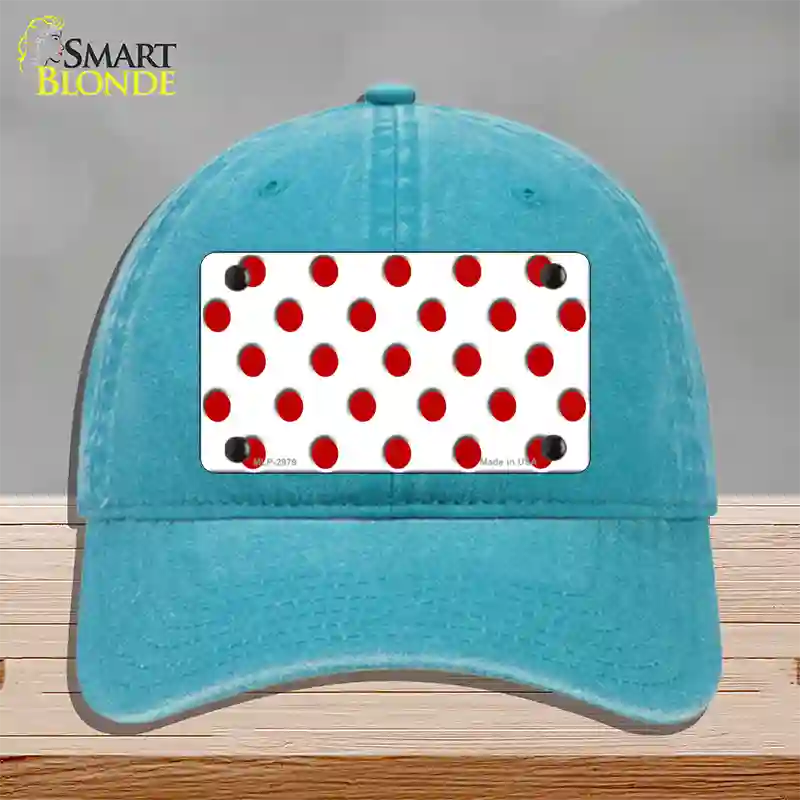 Red White Polka Dot Novelty License Plate Hat Unconstructed Cotton / Lake Blue