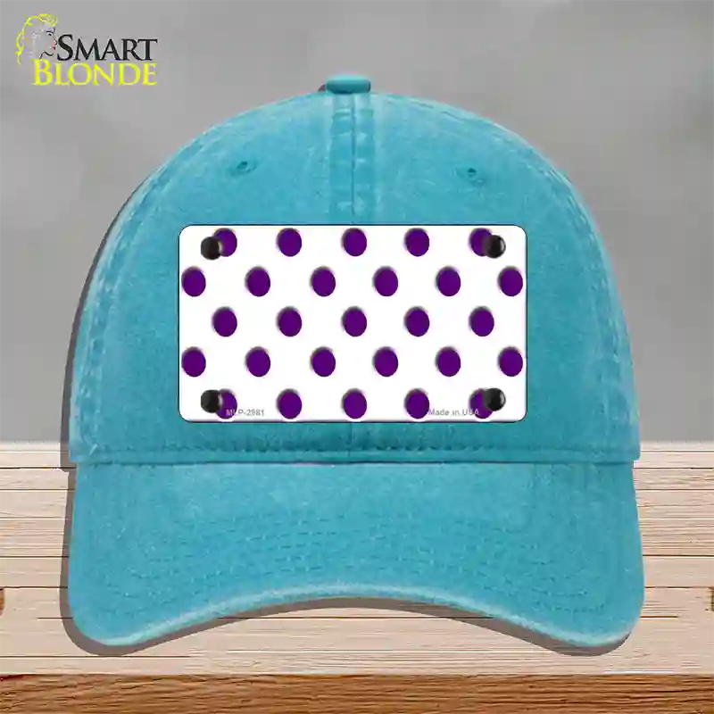 Purple White Polka Dot Novelty License Plate Hat Unconstructed Cotton / Lake Blue