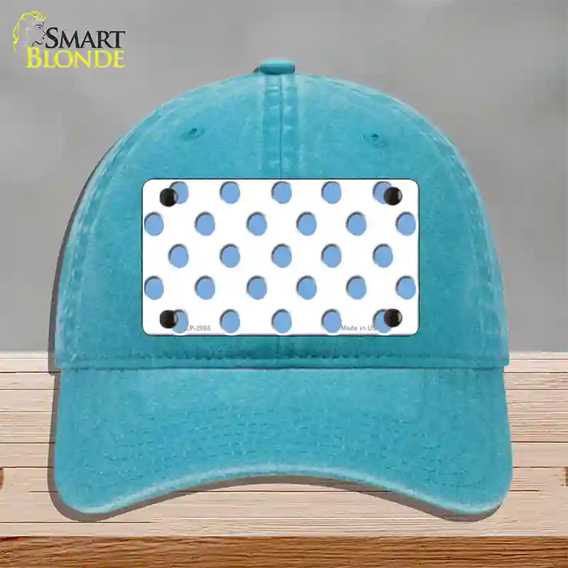 Light Blue White Polka Dot Novelty License Plate Hat Unconstructed Cotton / Lake Blue