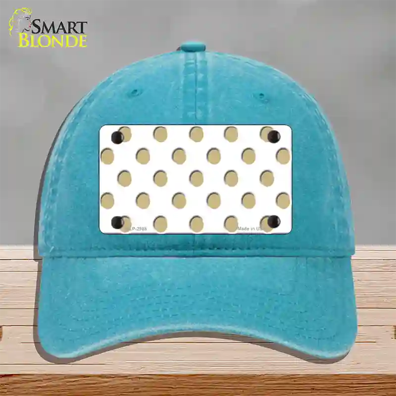 Gold White Polka Dot Novelty License Plate Hat Unconstructed Cotton / Lake Blue