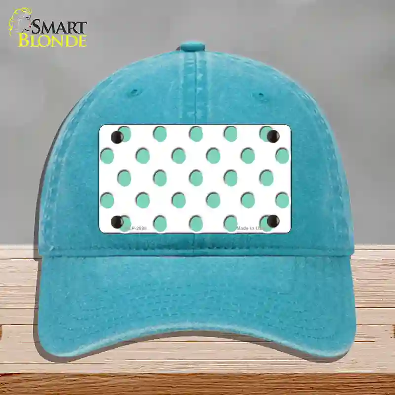 Mint White Polka Dot Novelty License Plate Hat Unconstructed Cotton / Lake Blue