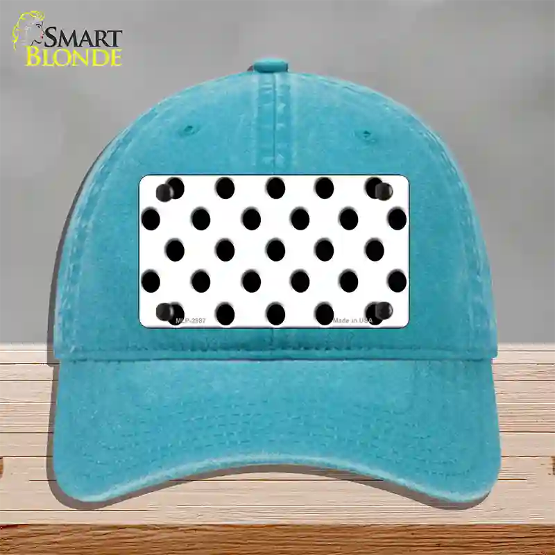 Black White Polka Dot Novelty License Plate Hat Unconstructed Cotton / Lake Blue