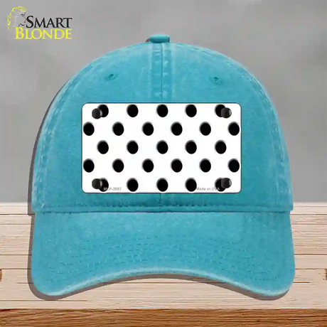 Black White Polka Dot Novelty License Plate Hat Unconstructed Cotton / Lake Blue