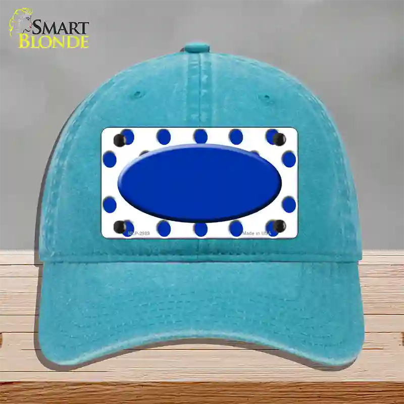 Blue White Polka Dot Blue Center Oval Novelty License Plate Hat Unconstructed Cotton / Lake Blue