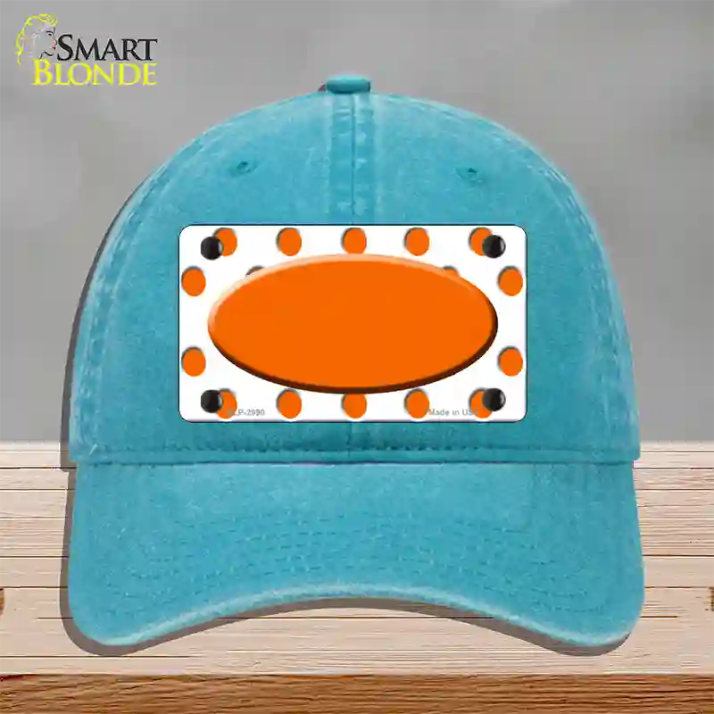 Orange White Polka Dot Orange Center Oval Novelty License Plate Hat Unconstructed Cotton / Lake Blue