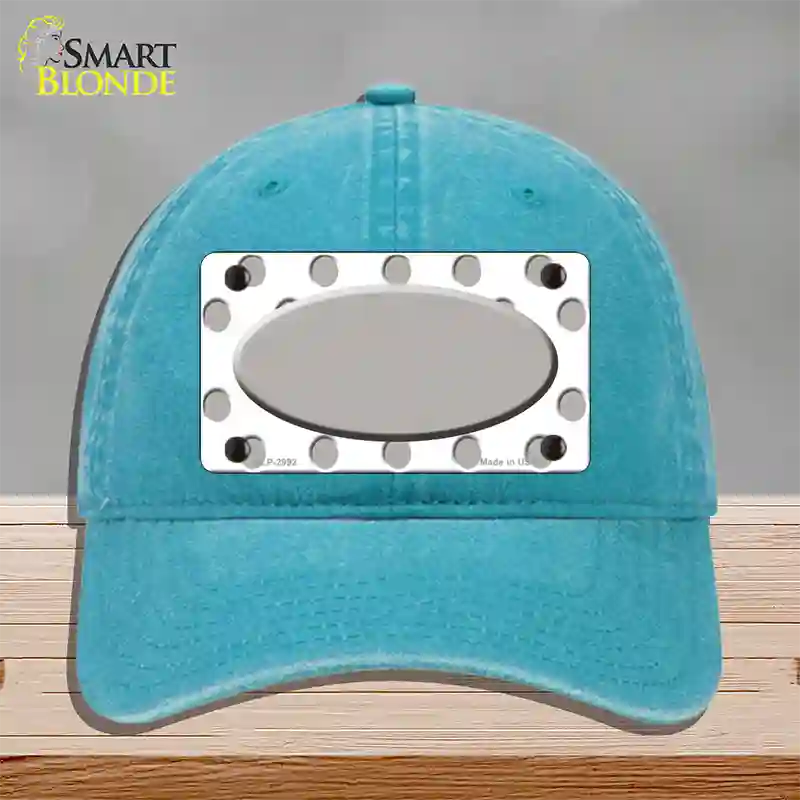 Grey White Polka Dot Grey Center Oval Novelty License Plate Hat Unconstructed Cotton / Lake Blue