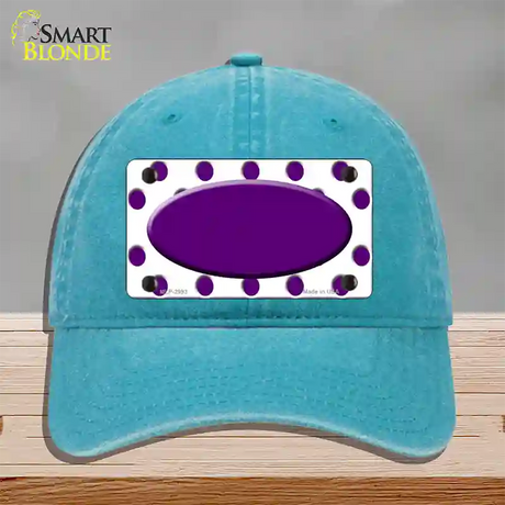 Purple White Polka Dot Purple Center Oval Novelty License Plate Hat Unconstructed Cotton / Lake Blue