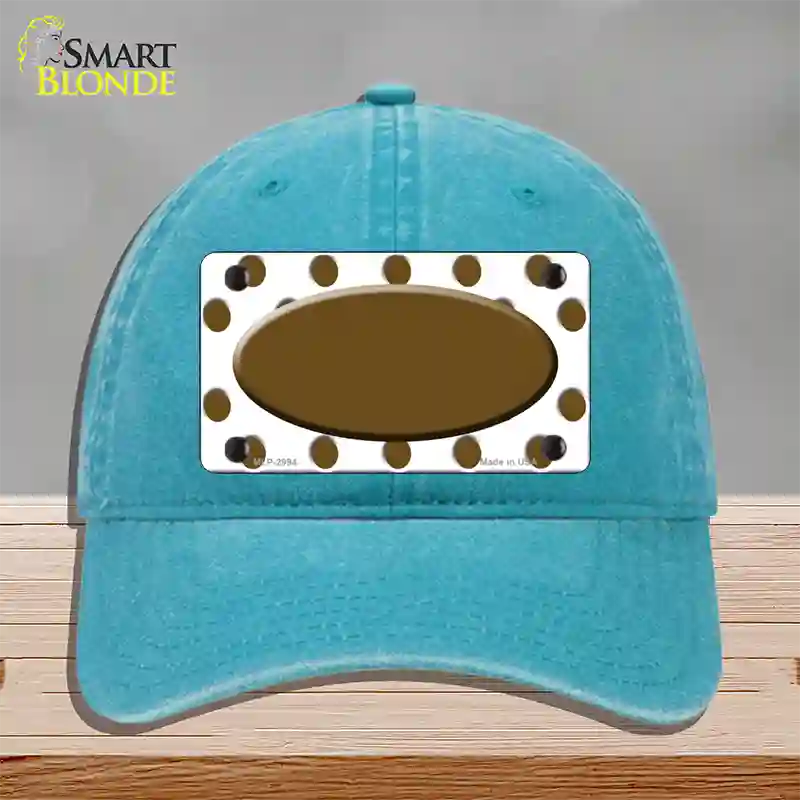 Brown White Polka Dot Brown Center Oval Novelty License Plate Hat Unconstructed Cotton / Lake Blue