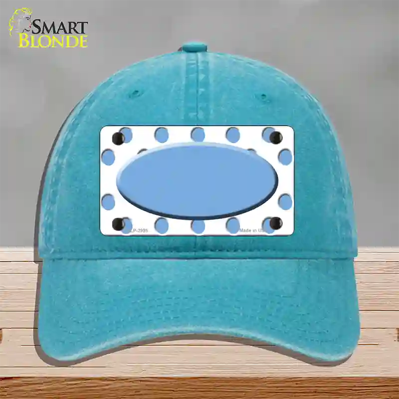 Light Blue White Polka Dot Light Blue Center Oval Novelty License Plate Hat Unconstructed Cotton / Lake Blue