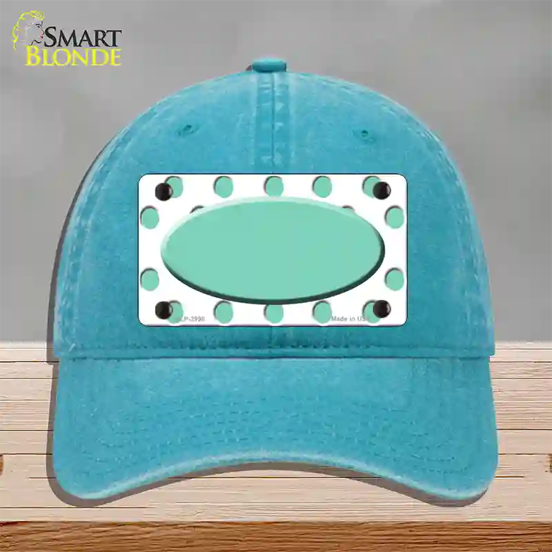 Mint White Polka Dot Teal Center Oval Novelty License Plate Hat Unconstructed Cotton / Lake Blue