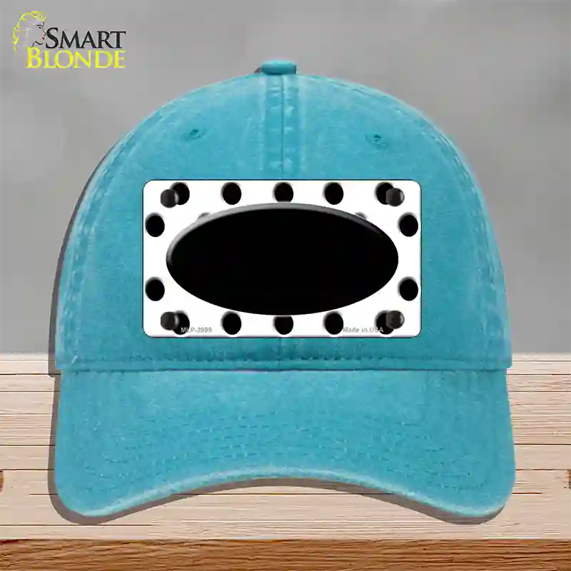 Black White Polka Dot Black Center Oval Novelty License Plate Hat Unconstructed Cotton / Lake Blue