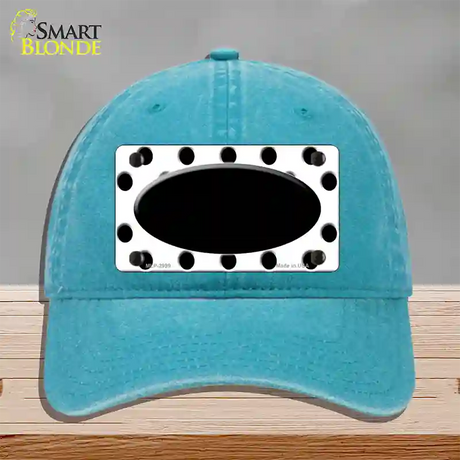 Black White Polka Dot Black Center Oval Novelty License Plate Hat Unconstructed Cotton / Lake Blue