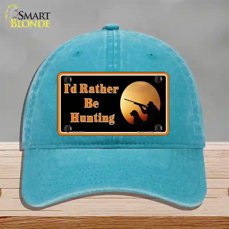 Id Rather Be Hunting Novelty License Plate Hat Unconstructed Cotton / Lake Blue