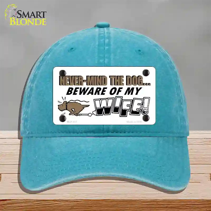 Beware Of My Wife Novelty License Plate Hat Unconstructed Cotton / Lake Blue