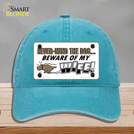 Beware Of My Wife Novelty License Plate Hat Unconstructed Cotton / Lake Blue