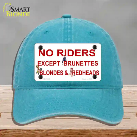 No Riders Except Novelty License Plate Hat Unconstructed Cotton / Lake Blue