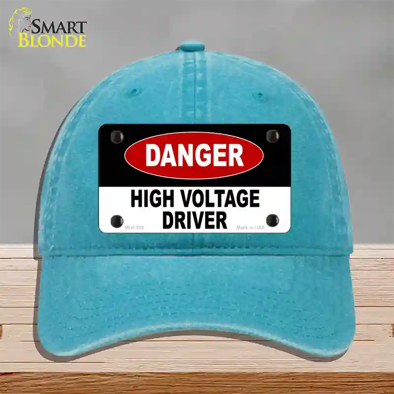 Danger High Voltage Driver Novelty License Plate Hat Unconstructed Cotton / Lake Blue