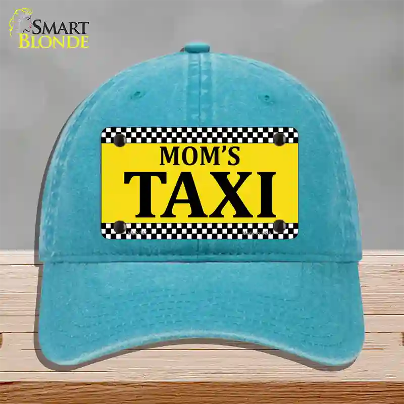 Moms Taxi Novelty License Plate Hat Unconstructed Cotton / Lake Blue