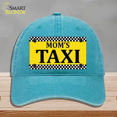 Moms Taxi Novelty License Plate Hat Unconstructed Cotton / Lake Blue