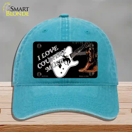 I Love Country Music Novelty License Plate Hat Unconstructed Cotton / Lake Blue