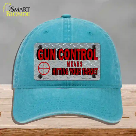 Gun Control Novelty License Plate Hat Unconstructed Cotton / Lake Blue