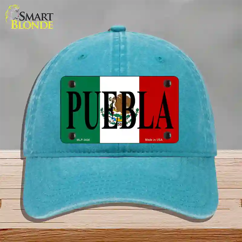 Puebla Novelty License Plate Hat Unconstructed Cotton / Lake Blue