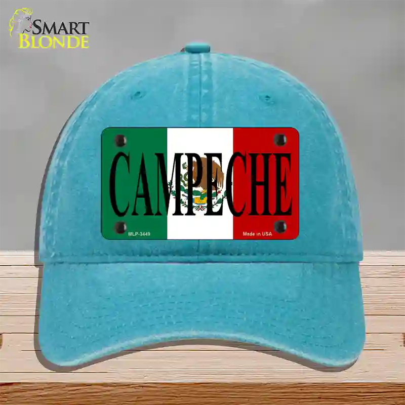 Campeche Mexico Flag Novelty License Plate Hat Unconstructed Cotton / Lake Blue