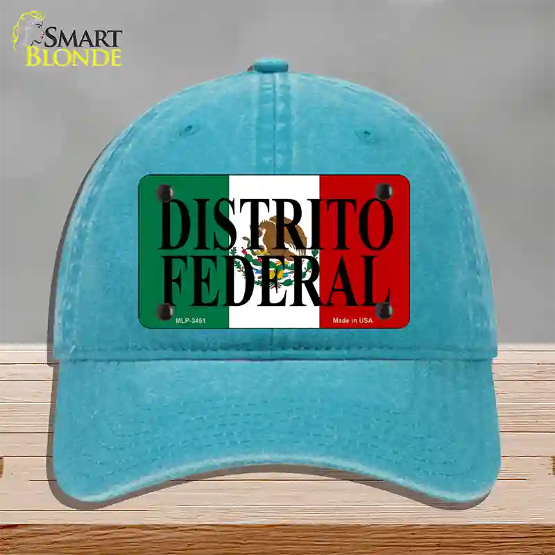 Distrito Federal Mexico Flag Novelty License Plate Hat Unconstructed Cotton / Lake Blue