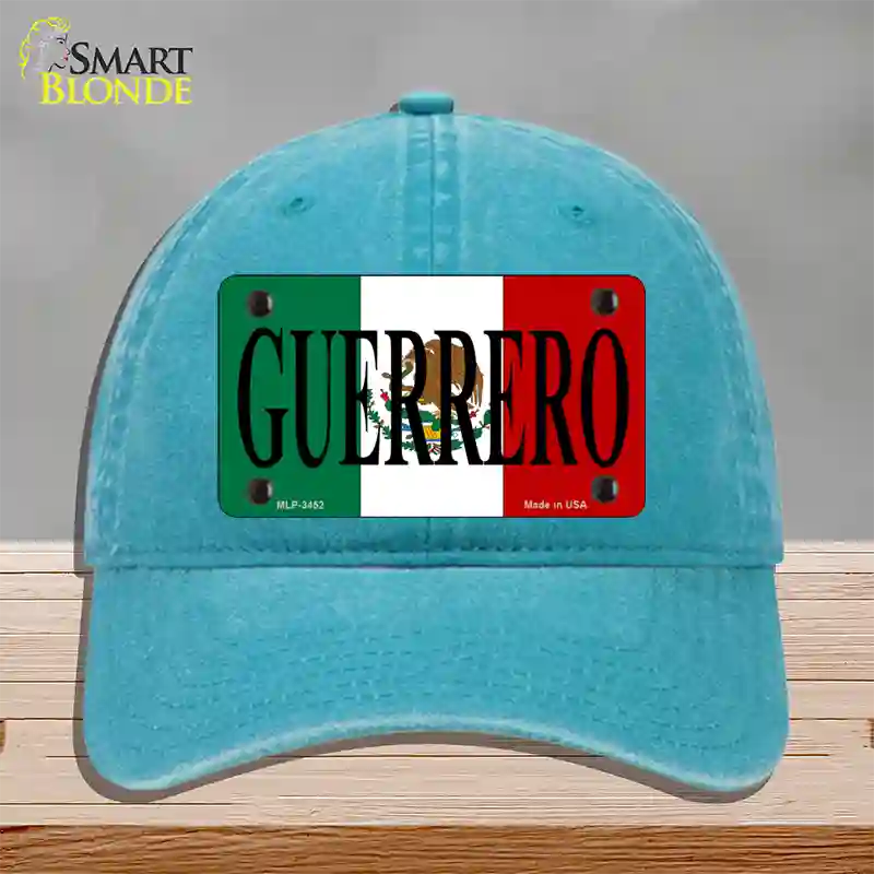 Guerrero Mexico Flag Novelty License Plate Hat Unconstructed Cotton / Lake Blue