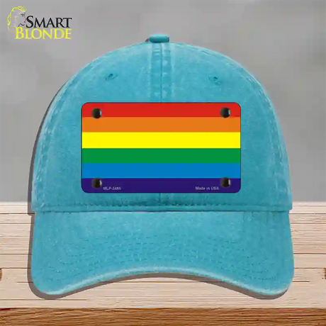 Rainbow Flag Novelty License Plate Hat Unconstructed Cotton / Lake Blue