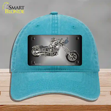 Chopper Skull Novelty License Plate Hat Unconstructed Cotton / Lake Blue