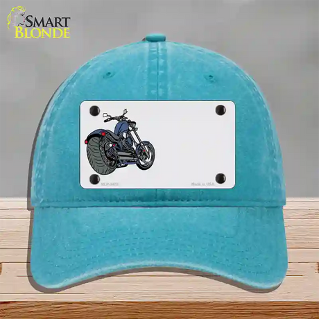 Motorcycle Offset Novelty License Plate Hat Unconstructed Cotton / Lake Blue