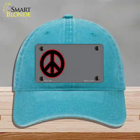 Peace Symbol Offset Novelty License Plate Hat Unconstructed Cotton / Lake Blue