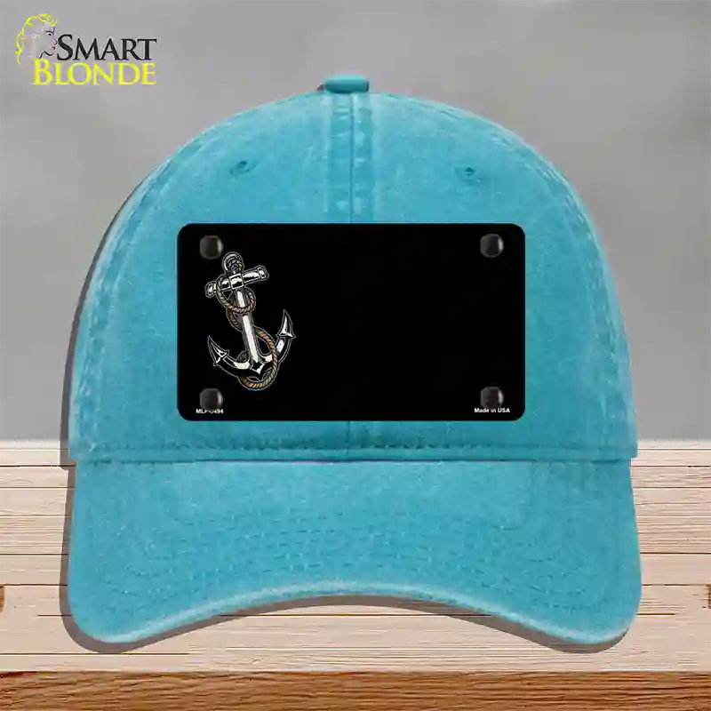 Anchor Offset Novelty License Plate Hat Unconstructed Cotton / Lake Blue