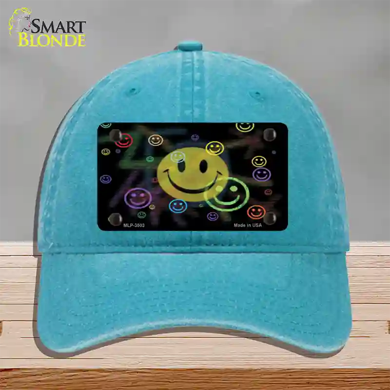 Smiley Novelty License Plate Hat Unconstructed Cotton / Lake Blue