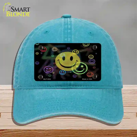 Smiley Novelty License Plate Hat Unconstructed Cotton / Lake Blue