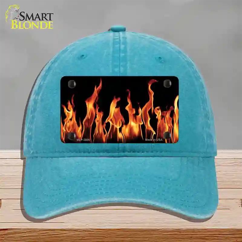 Flames Customizable Novelty License Plate Hat Unconstructed Cotton / Lake Blue