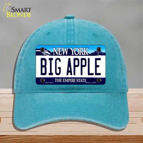 Big Apple New York Novelty License Plate Hat Unconstructed Cotton / Lake Blue