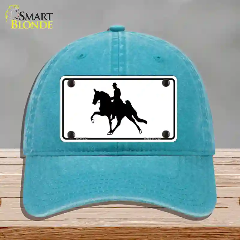 Horse With Rider Novelty License Plate Hat Unconstructed Cotton / Lake Blue