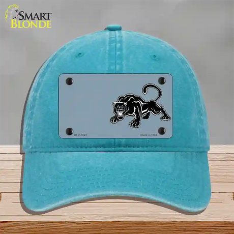 Black Panther Offset Novelty License Plate Hat Unconstructed Cotton / Lake Blue