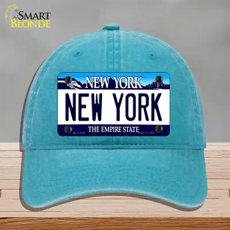 New York State Novelty License Plate Hat Unconstructed Cotton / Lake Blue