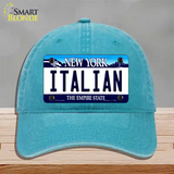 Italian New York Novelty License Plate Hat Unconstructed Cotton / Lake Blue