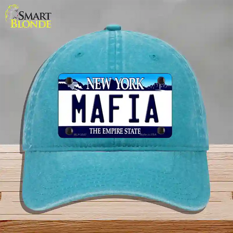 Mafia New York Novelty License Plate Hat Unconstructed Cotton / Lake Blue