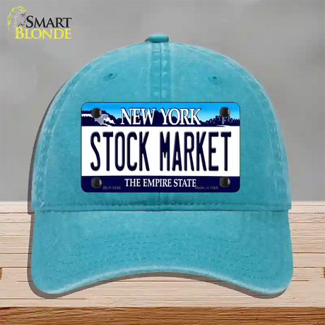 Stock Market New York Novelty License Plate Hat Unconstructed Cotton / Lake Blue