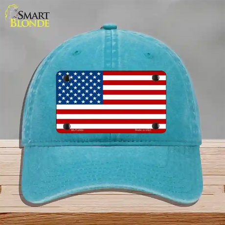 American Flag Novelty License Plate Hat Unconstructed Cotton / Lake Blue