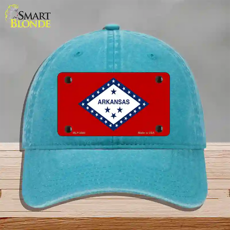 Arkansas State Flag Novelty License Plate Hat Unconstructed Cotton / Lake Blue