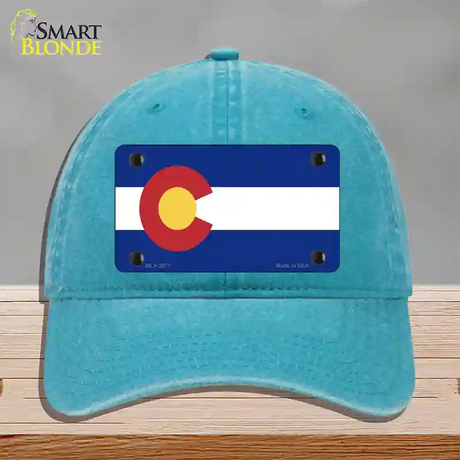 Colorado State Flag Novelty License Plate Hat Unconstructed Cotton / Lake Blue