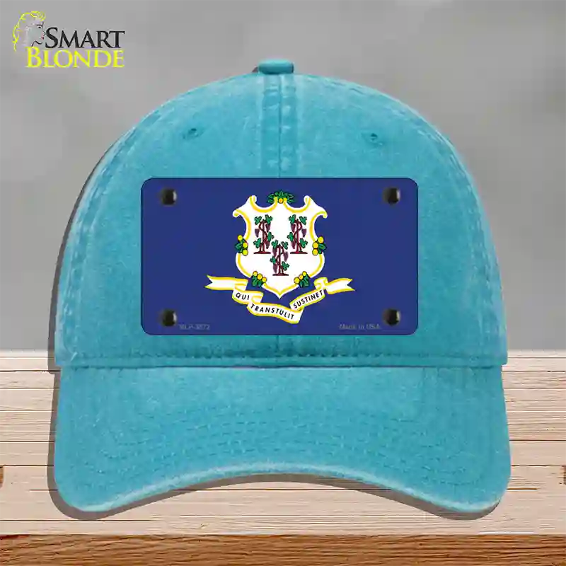 Connecticut State Flag Novelty License Plate Hat Unconstructed Cotton / Lake Blue