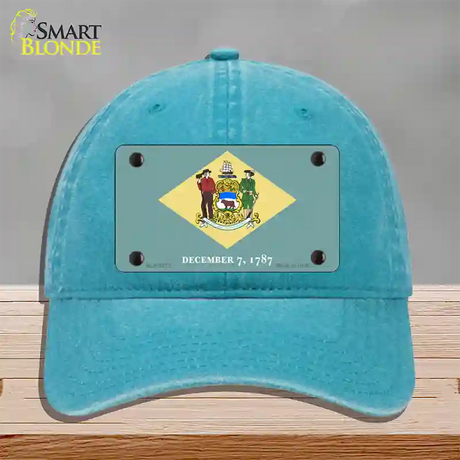 Delaware State Flag Novelty License Plate Hat Unconstructed Cotton / Lake Blue